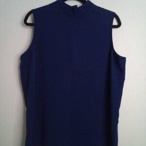 Martinique Blouse Women 16 Sleeveless Embroidery Trim Collar Satin Blue